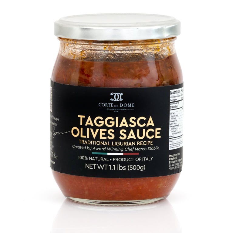 Jar of Corte di Dome Taggiasca Olives Sauce, a traditional Ligurian recipe, 1.1 lbs, product of Italy